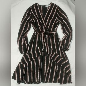 Aooksmery Long Sleeve Casual Striped Ruffle Mini Dress Size M